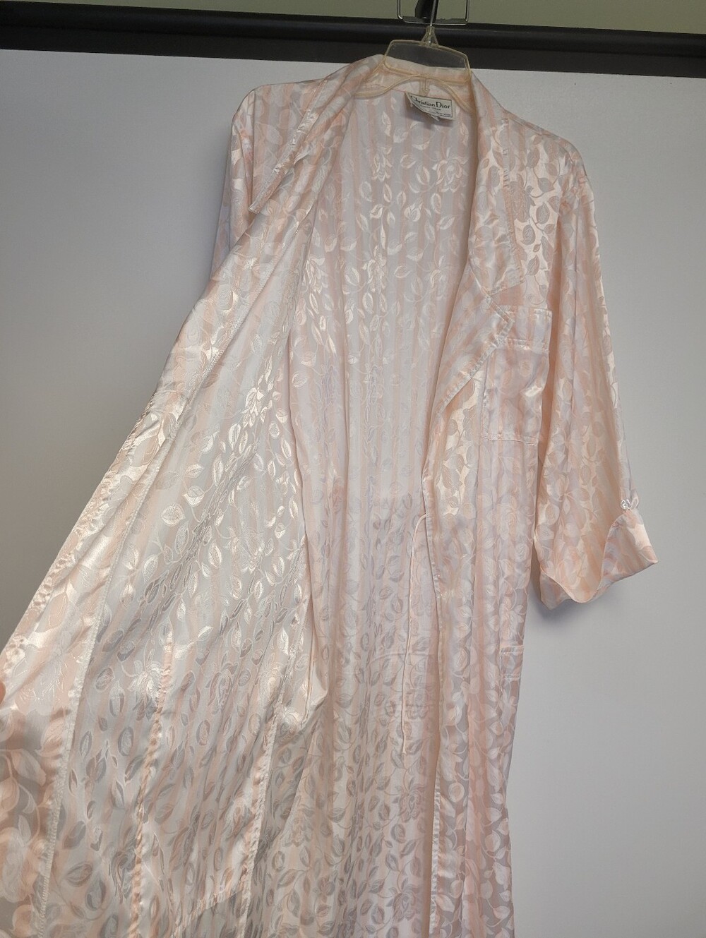 Vintage Christian Dior Pink Satin Jacquard Lounge Robe Housecoat Size L - Picture 12 of 13